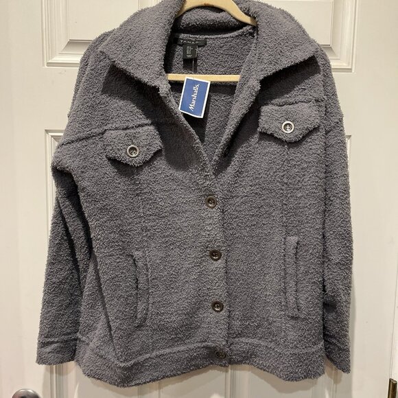 tahari grey fuzzy coat - Picture 1 of 5